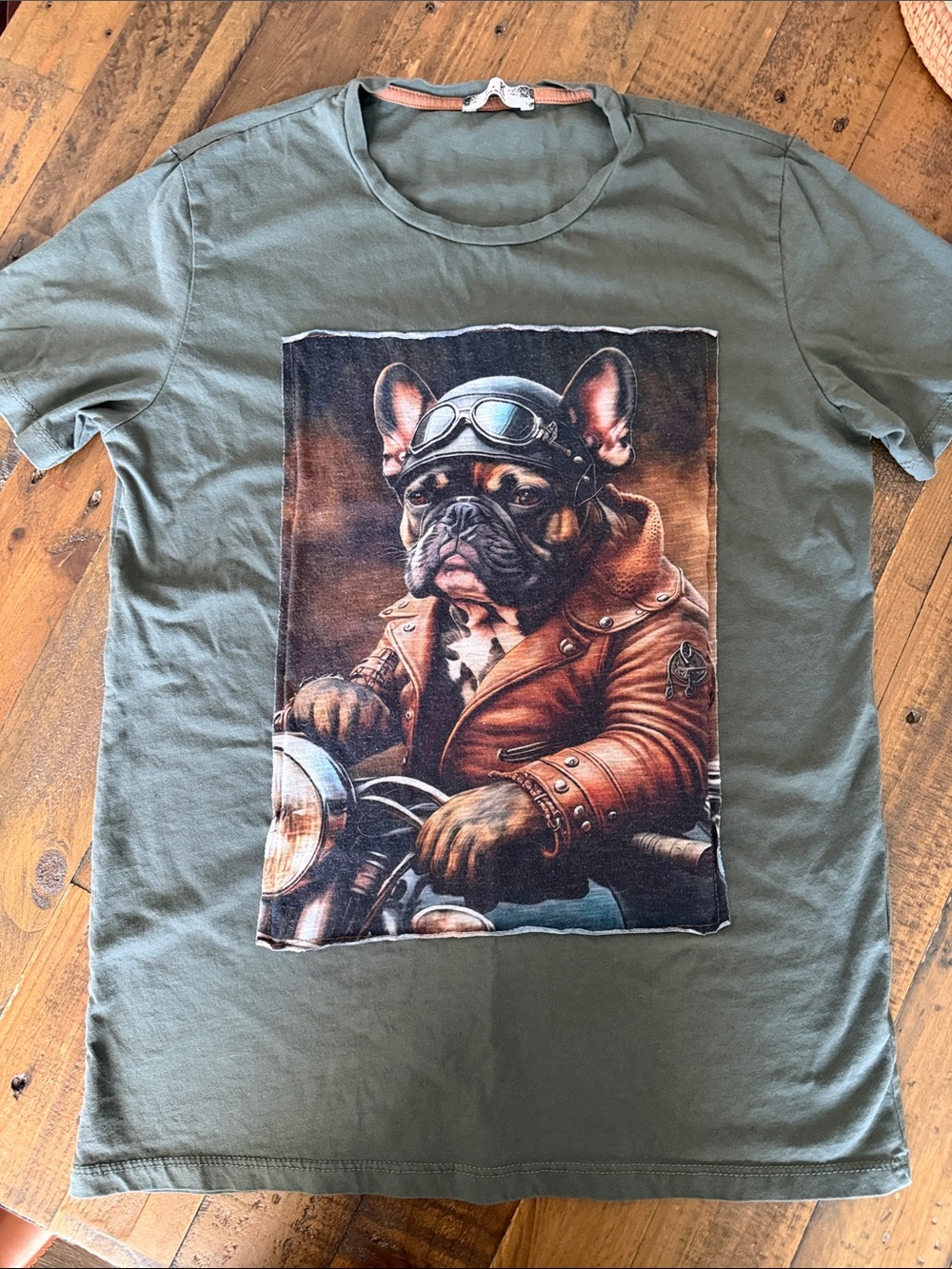 Men's Olive Graphic Short Sleeve Tee with Biker Dog Print